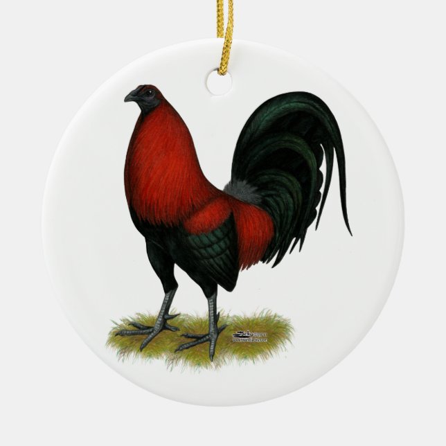 Ornamento De Cerâmica American Game BB Black Red Rooster (Frente)