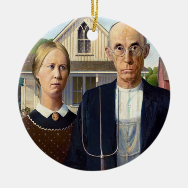 Ornamento De Cerâmica American Gothic Classic Painting Grant Wood (Frente)