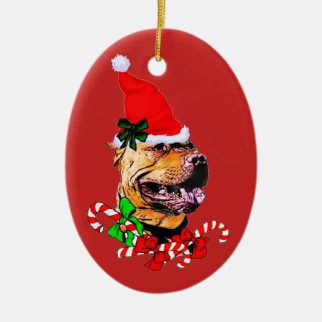 Ornamento De Cerâmica American Pit Bull Terrier Natal (Frente)