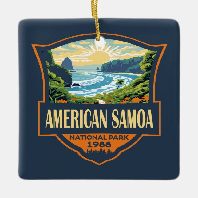 Ornamento De Cerâmica American Samoa National Park Illustration Retro (Frente)