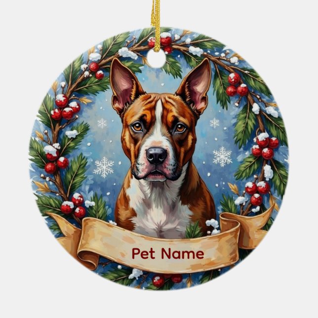 Ornamento De Cerâmica American Staffordshire Terrier Christmas (Traseira)