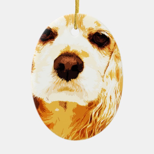 Ornamento De Cerâmica americano amarelo moderno cocker spaniel (Frente)