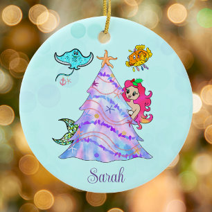 Ornamento De Cerâmica Amiga da Sereia Decorando a Árvore de Natal Nome