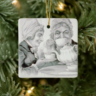 Ornamento De Cerâmica Amigas da Festa de Chá Vintage, Uma Xícara Que Ale