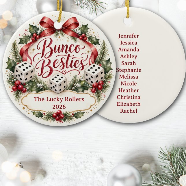 Ornamento De Cerâmica Amigas do Bunco (Bunco Ornament for your favorite players. Add group name and players name. Fun keepsake. )
