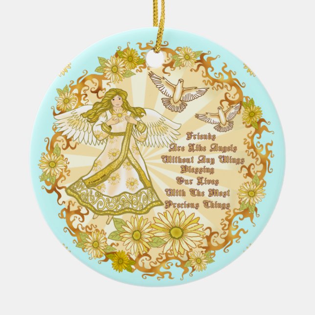 Ornamento De Cerâmica Amigo Anjo Cristão (Frente)