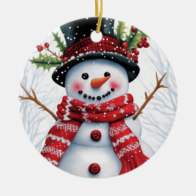 Ornamento De Cerâmica Amigos da Woodland de inverno | Festivo Snowman (Frente)