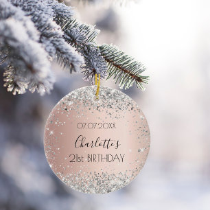 Ornamento De Cerâmica Amigos de relva prateada rosa ouro de aniversário