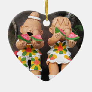 Ornamento De Cerâmica Amigos Felizes de Melancia