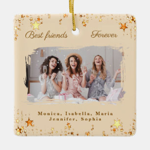 Ornamento De Cerâmica Amigos para sempre foto champanhe dourado estrelas