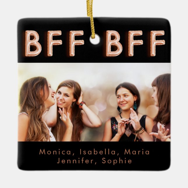 Ornamento De Cerâmica Amigos para sempre fotografar preto rosa ouro BFF (Frente)