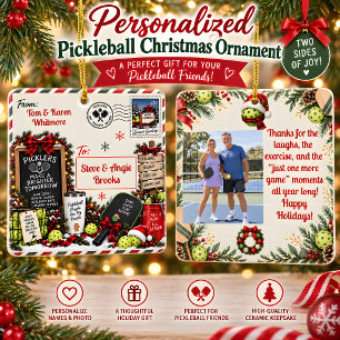 Ornamento De Cerâmica Amigos Personalizados de Pickleball Cartão de Nata