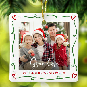 Ornamento De Cerâmica Amo Você Vovó Natal Foto Rabiscos Vermelhos Verdes