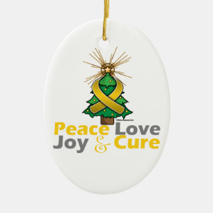 Ornamento De Cerâmica Amor, alegria & cura da paz do Natal da fita do