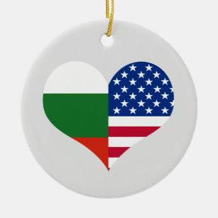Ornamento De Cerâmica Amor American/USA e bandeira búlgara