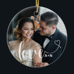 Ornamento De Cerâmica Amor com Script Elegante | Duas fotos com coração<br><div class="desc">Amor com Script Elegante | Duas fotos com coração</div>