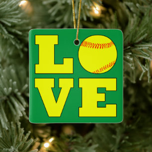 Ornamento De Cerâmica Amor com Softball Vermelho e Verde Natal Reverso