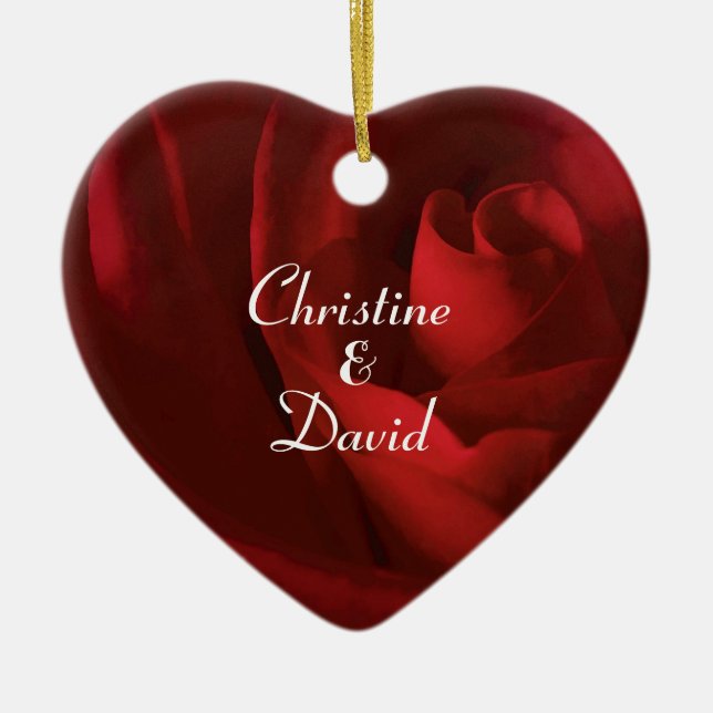 Ornamento De Cerâmica Amor como uma Rosa vermelha personalizada (Frente)