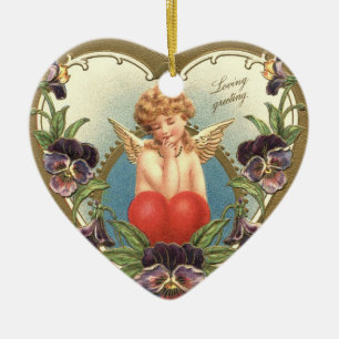 ORNAMENTO DE CERÂMICA AMOR CUPID COM DIA DE OS NAMORADOS DE CORAÇÃO E PA