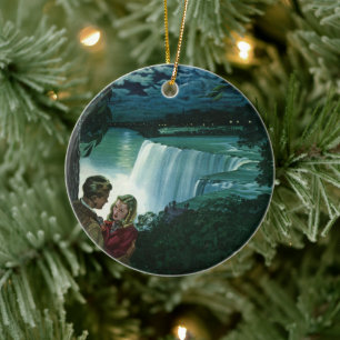 Ornamento De Cerâmica Amor da lua de mel do vintage, Newlyweds em