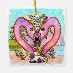 Ornamento De Cerâmica Amor de Flamingo