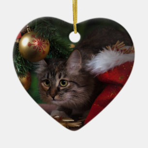Ornamento De Cerâmica Amor de gato Feliz Natal