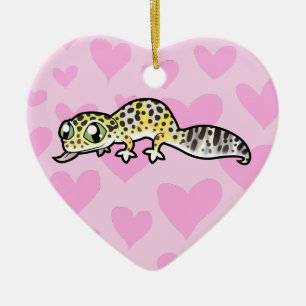 Ornamento De Cerâmica Amor de Gecko Leopardo (adicione sua própria mensa