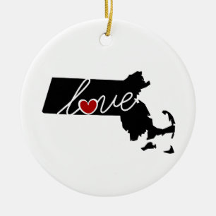 Ornamento De Cerâmica Amor de Massachusetts! Presentes para amantes das
