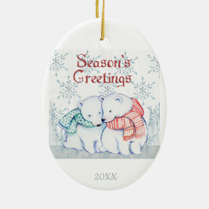 Ornamento De Cerâmica Amor de Parceiro de Urso Polar de Natal Datado
