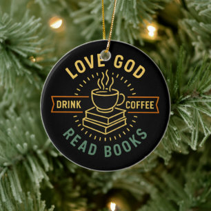 Ornamento De Cerâmica Amor Deus Beba Café Ler Livros Vintage
