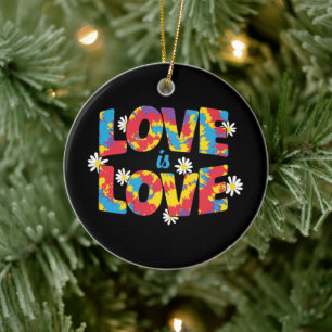 Ornamento De Cerâmica Amor é Amor - Rainbow Floral LGBTQ Orgulho
