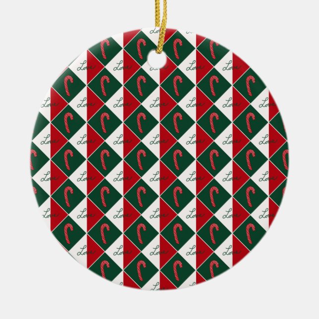 Ornamento De Cerâmica Amor e Bengalas de Natal (Frente)