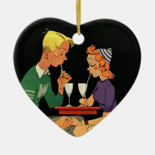 Ornamento De Cerâmica Amor e Romance Vintage, Adolescentes na Lanchonete