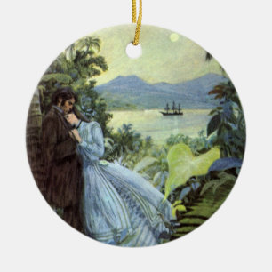 Ornamento De Cerâmica Amor e Romance Vintage, Vista Tropical Romântica