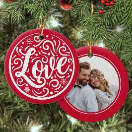 Ornamento De Cerâmica Amor Feriado de Natal personalizado Foto do Casal