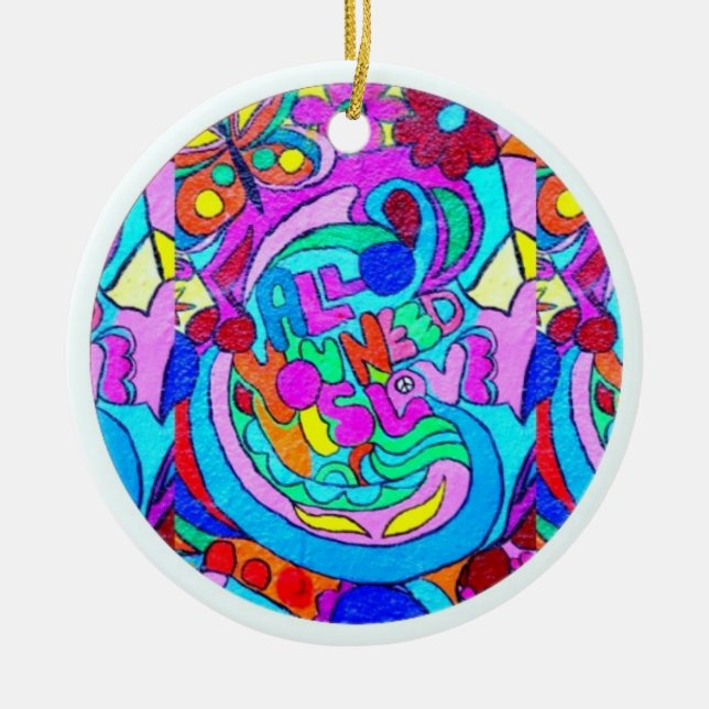 Ornamento De Cerâmica amor hippie groovy (Frente)