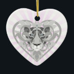 Ornamento De Cerâmica Amor Lioness Locket(starburst)ornamento em forma d<br><div class="desc">Uma cabeça prateada em forma de coração de leoa com olhos de diamante em fundo estelar! *Visite o Fun4UDescareia coleções para combinar produtos Love Lioness Locket (rosa gelado)!</div>