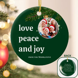 Ornamento De Cerâmica Amor Paz Alegria Natal Família Foto Floresta Verde