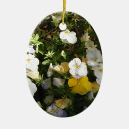 Ornamento De Cerâmica Amor-Perfeito Branco e Amarelo