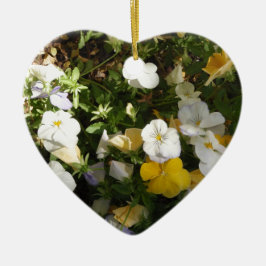 Ornamento De Cerâmica Amor-Perfeito Branco e Amarelo