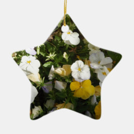 Ornamento De Cerâmica Amor-Perfeito Branco e Amarelo