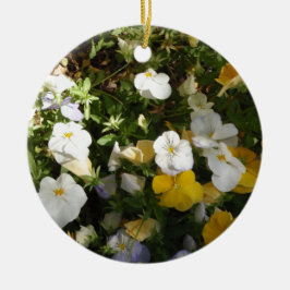 Ornamento De Cerâmica Amor-Perfeito Branco e Amarelo
