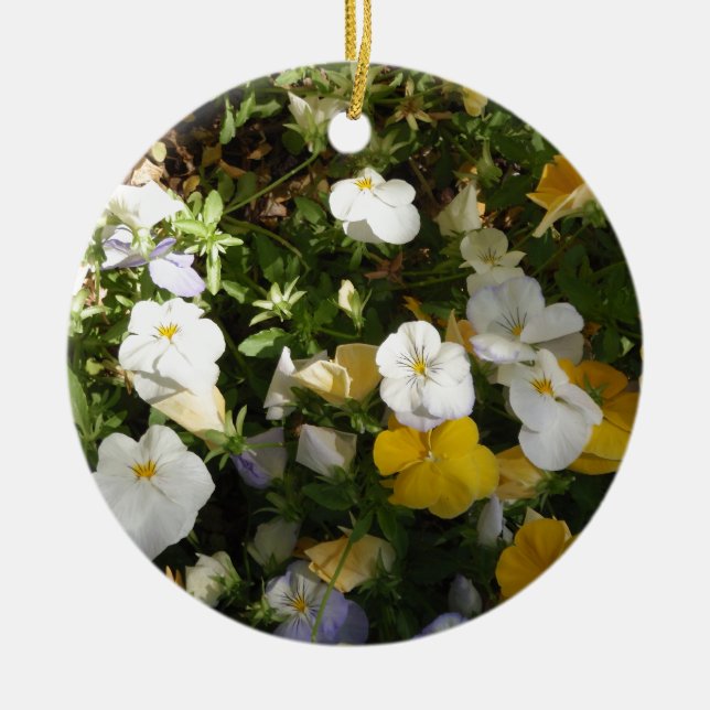 Ornamento De Cerâmica Amor-Perfeito Branco e Amarelo (Frente)
