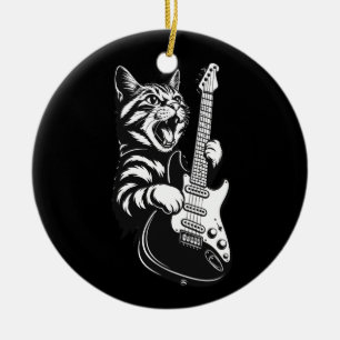 Ornamento De Cerâmica Amor por Música Legal Gato de Rock Tocando Guita