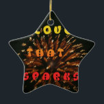 Ornamento De Cerâmica Amor Que Gira Abstrato<br><div class="desc">Amor Que Estipula Impressão de Design de Abstrato de Arte Apresentando o "Amor que Estimula o Impressão de Design de Arte Abstrato", uma peça vibrante que captura a essência do amor e da celebração apaixonados. A expressão "AMOR ESPARQUES" é posicionada verticalmente no centro, sobreposta a uma representação abstrato de fogos...</div>