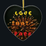 Ornamento De Cerâmica Amor Que Gira Abstrato<br><div class="desc">Amor Que Estipula Impressão de Design de Abstrato de Arte Apresentando o "Amor que Estimula o Impressão de Design de Arte Abstrato", uma peça vibrante que captura a essência do amor e da celebração apaixonados. A expressão "AMOR ESPARQUES" é posicionada verticalmente no centro, sobreposta a uma representação abstrato de fogos...</div>