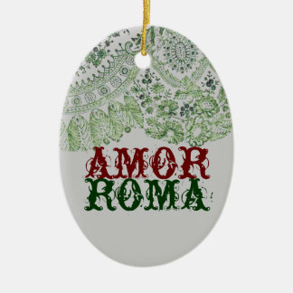 Ornamento De Cerâmica Amor Roma com laço verde