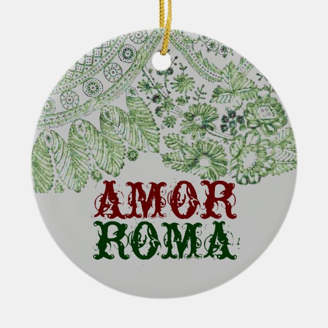Ornamento De Cerâmica Amor Roma com laço verde (Frente)