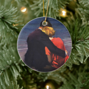 Ornamento De Cerâmica Amor Romântico Vintage, Romance na Praia