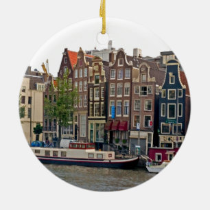 Ornamento De Cerâmica Amsterdão, casas no canal